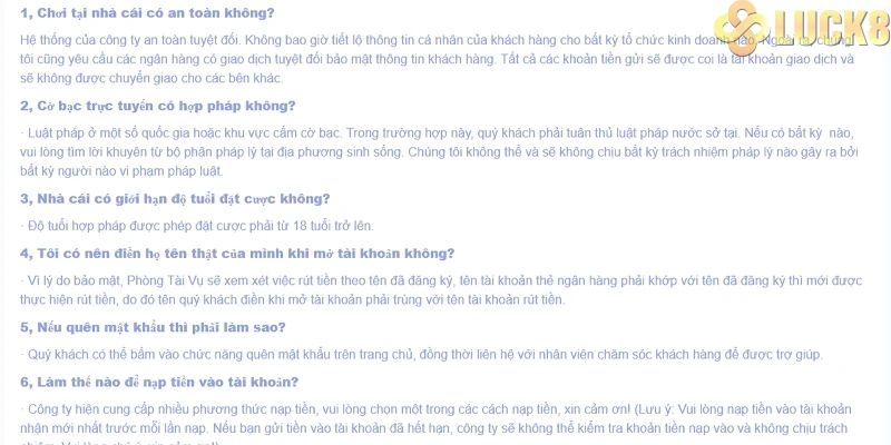 FAQs thường gặp - Luck8 giải đáp thắc mắc