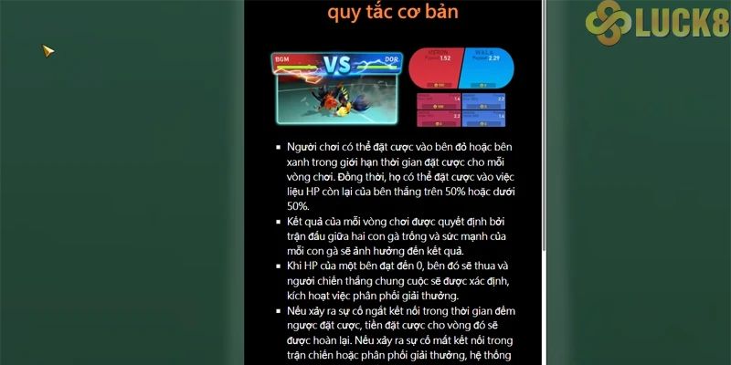 Hình thức cược Đá Gà Thomo Luck8