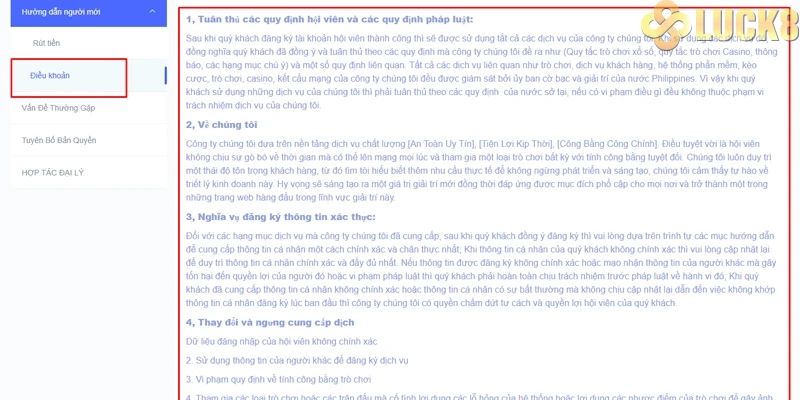 Miễn trừ trách nhiệm đối với nhà cái Luck8