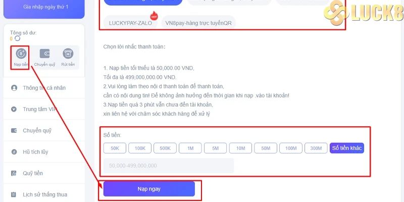 Nạp tiền Luck8 qua mã QR: Nhanh - Tiện lợi