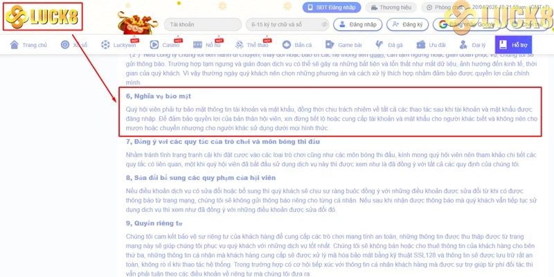 Tầm quan trọng của quy định bảo mật Luck8