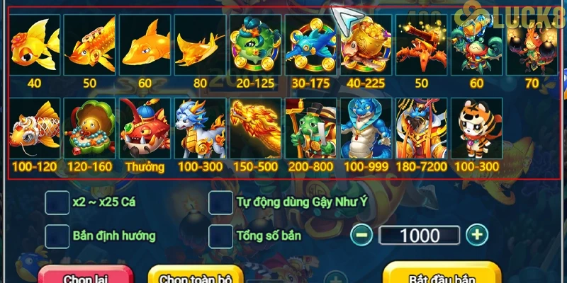 Bảng trả thưởng cá Boss bất diệt - LongYa Fishing
