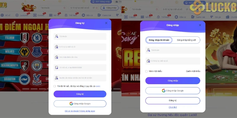 Bước chân đầu tiên: Đăng ký - Đăng nhập luck8