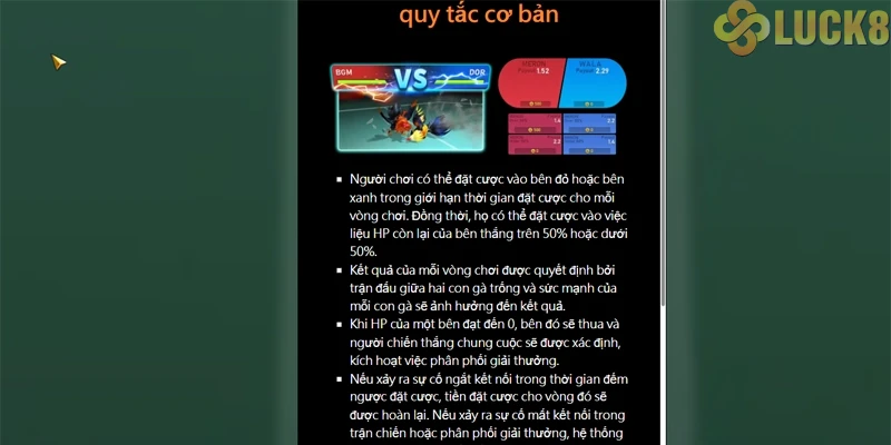 Hình thức cược Đá Gà Thomo Luck8