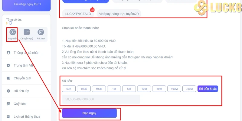 Nạp tiền Luck8 qua mã QR: Nhanh - Tiện lợi