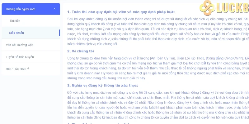 Nội dung chi tiết về điều khoản sử dụng Luck8 Nội dung chi tiết về điều khoản sử dụng Luck8